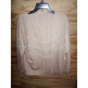 Womens AndTheWhy Cream Top Large Boho Fringe Neutral Casual Minimalist